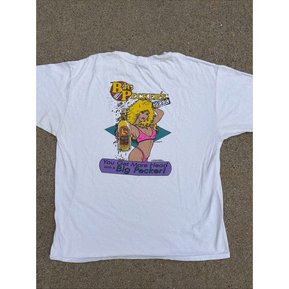 Vintage Hanes Heavyweight Big Peckers Beer 1993 Single Stitched XL White Shirt